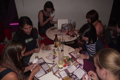Craftivists at The Make Escape workshop - we had over 30 people stitching their #minifashionprotest banners that night!